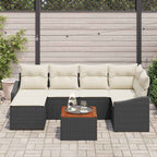 Gartensofa-set mit Kissen 7 pcs Schwarz Poly-Rattan