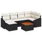 Gartensofa-set mit Kissen 7 pcs Schwarz Poly-Rattan