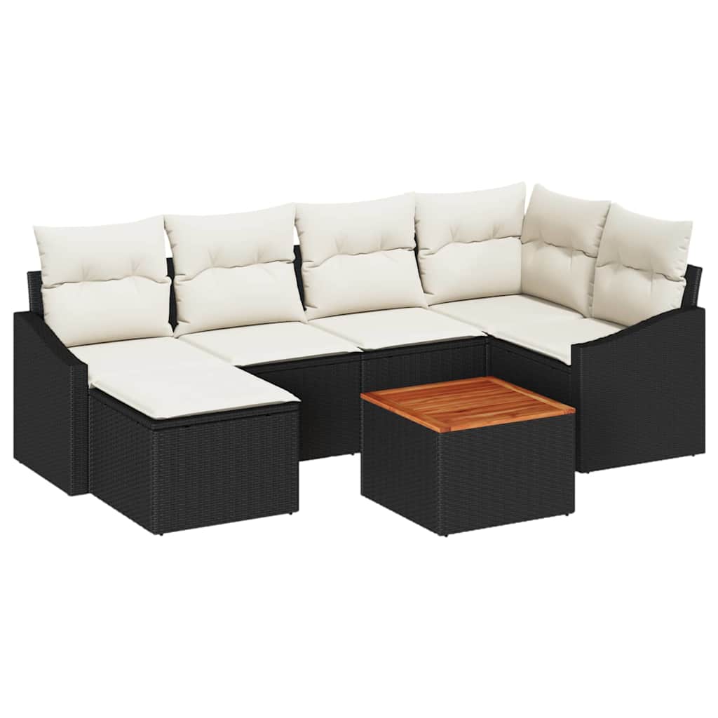 Gartensofa-set mit Kissen 7 pcs Schwarz Poly-Rattan