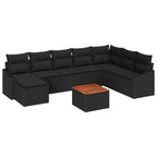 Gartensofa-set mit Kissen 9 pcs Schwarz Poly-Rattan