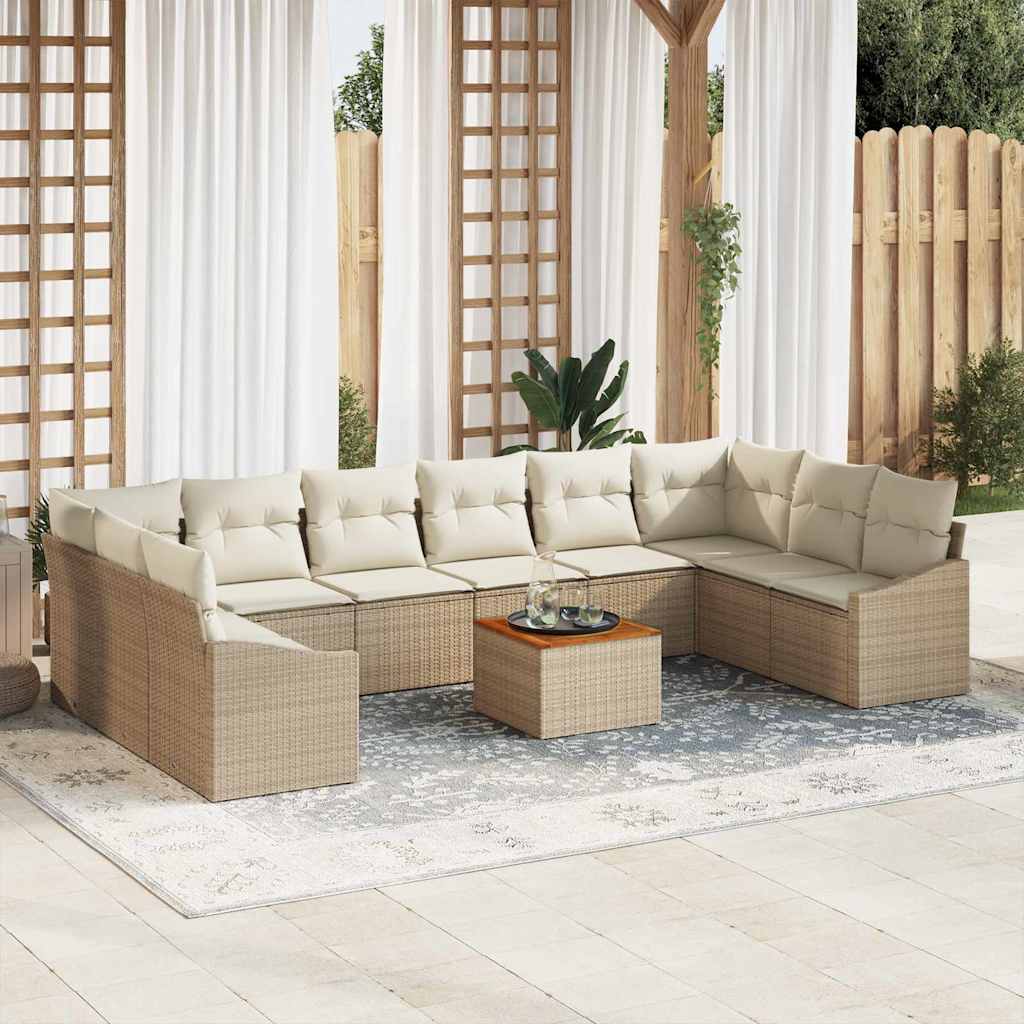 Gartensofa-set mit Kissen 11 pcs Beige Poly-Rattan