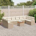 Gartensofa-set mit Kissen 11 pcs Beige Poly-Rattan