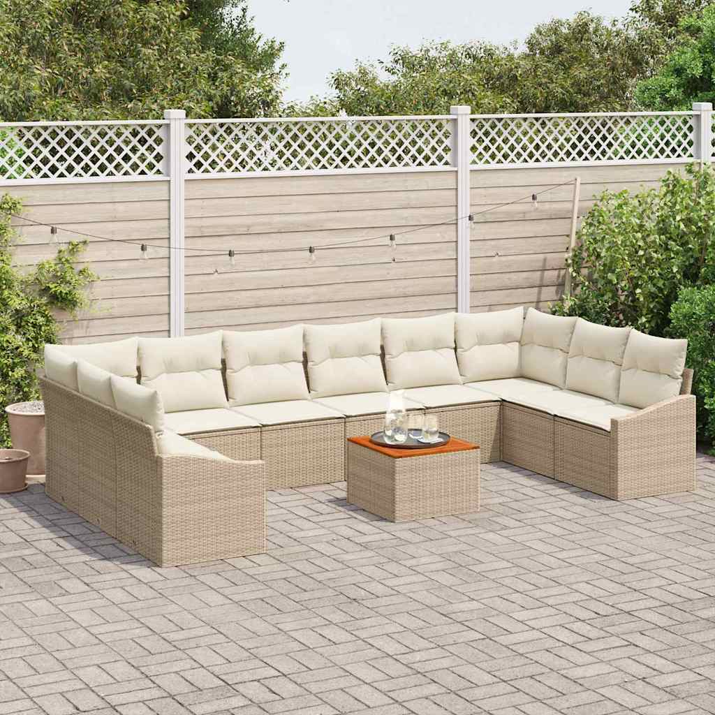 Gartensofa-set mit Kissen 11 pcs Beige Poly-Rattan
