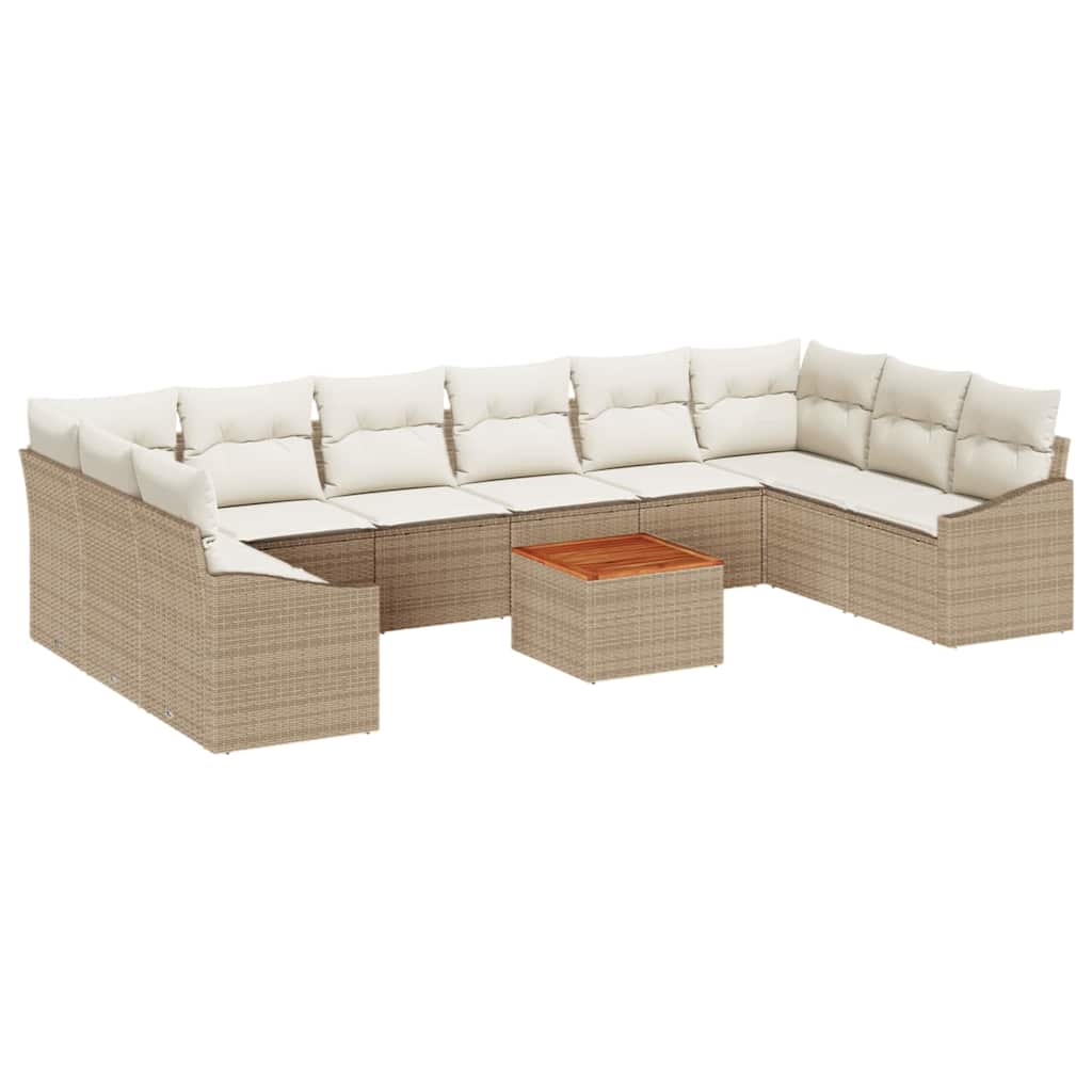 Gartensofa-set mit Kissen 11 pcs Beige Poly-Rattan