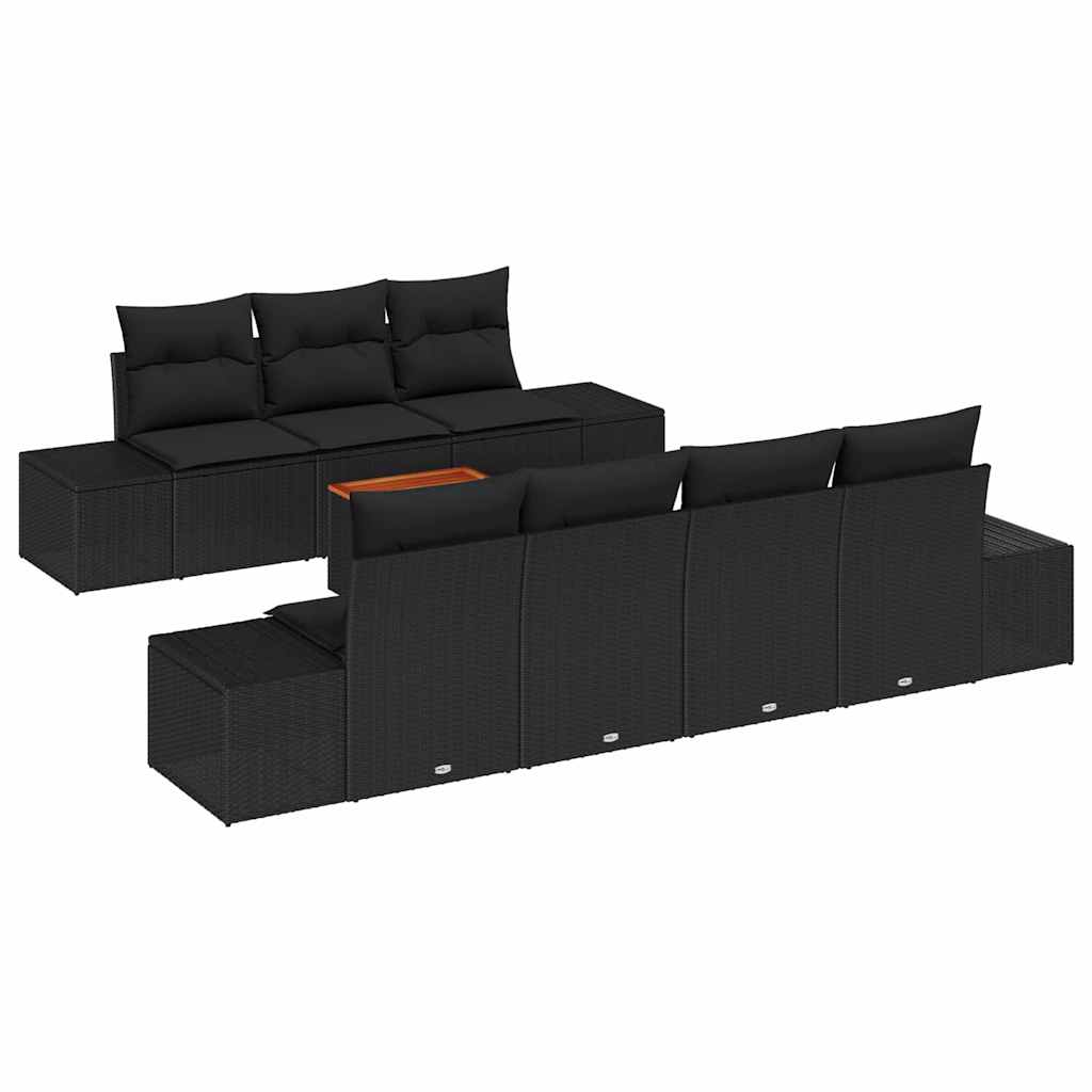Gartensofa-set mit Kissen 8 pcs Schwarz Poly-Rattan