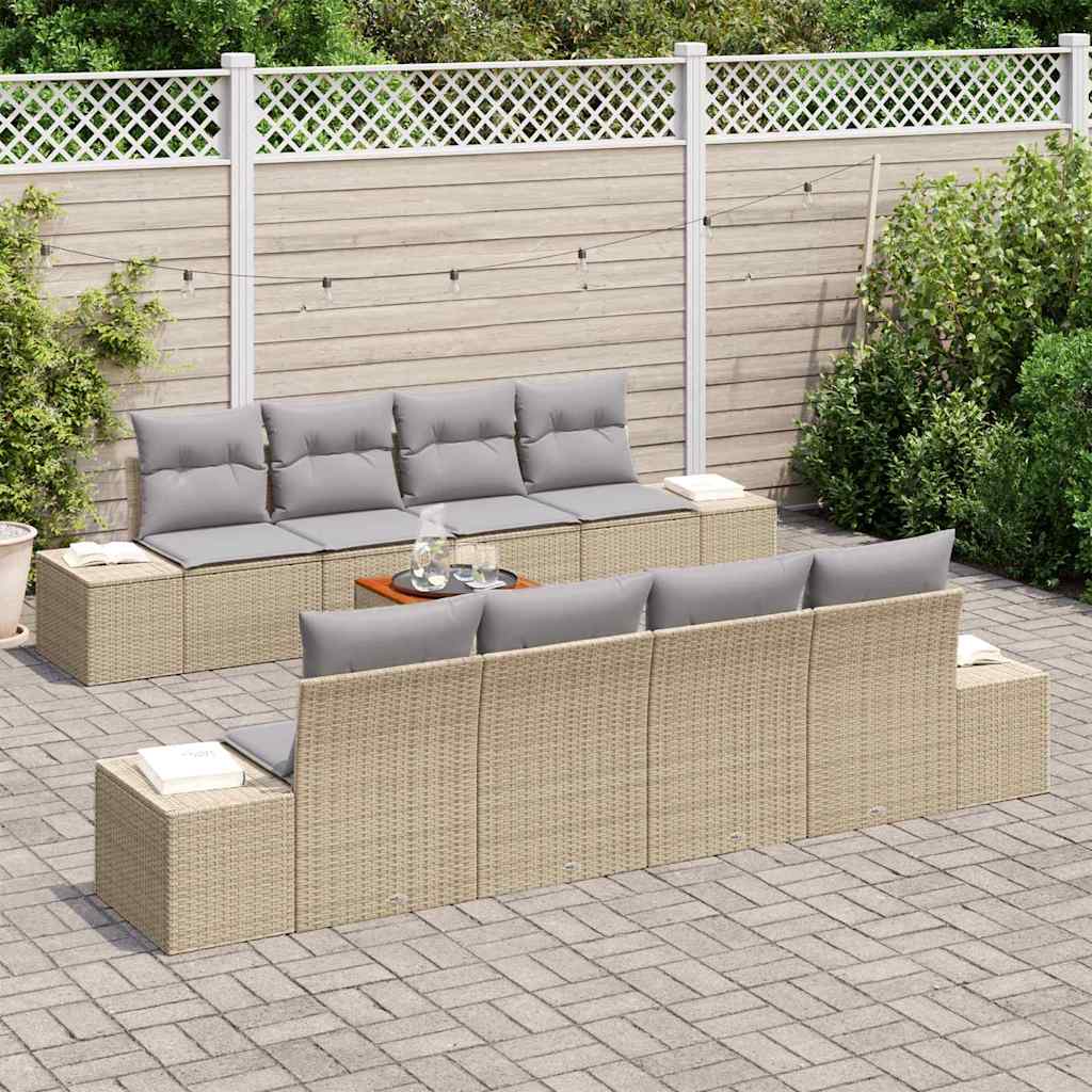 Gartensofa-set mit Kissen 9 pcs Beige Poly-Rattan