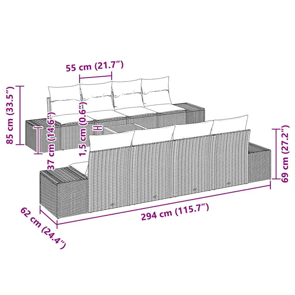 Gartensofa-set mit Kissen 9 pcs Beige Poly-Rattan