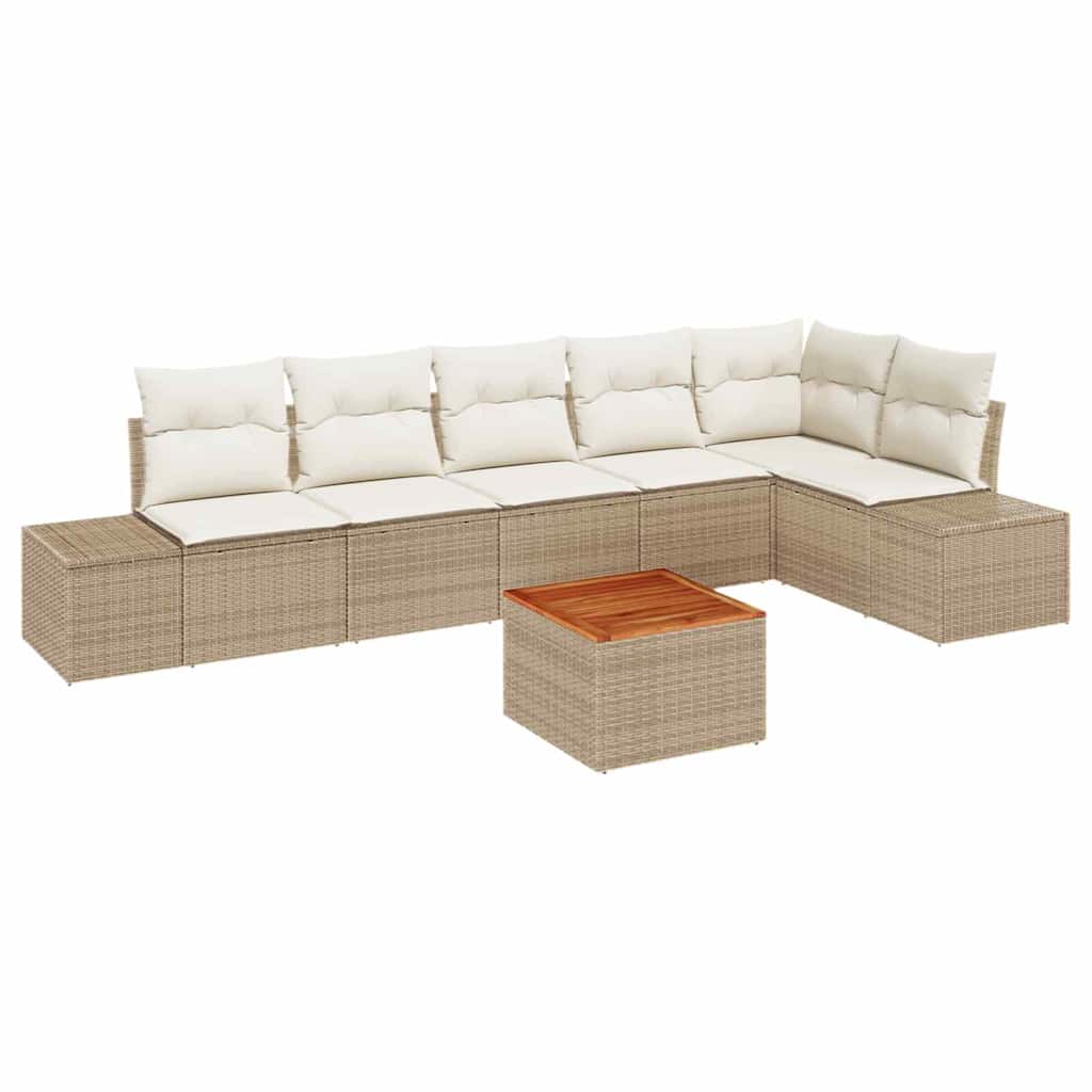 Gartensofa-set mit Kissen 7 pcs Beige Poly-Rattan