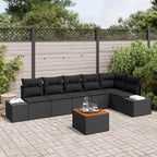 Gartensofa-set mit Kissen 7 pcs Schwarz Poly-Rattan