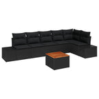 Gartensofa-set mit Kissen 7 pcs Schwarz Poly-Rattan