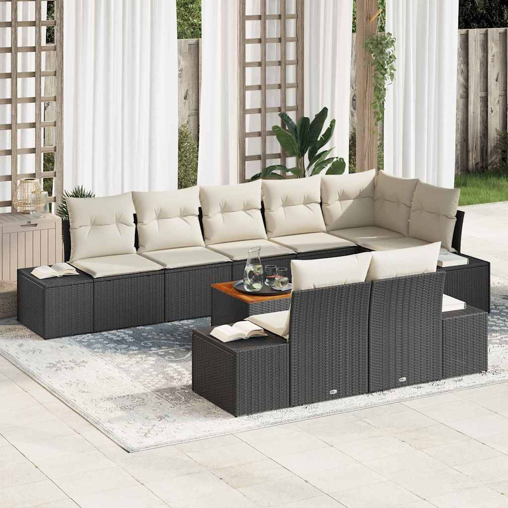 Gartensofa-set mit Kissen 9 pcs Schwarz Poly-Rattan