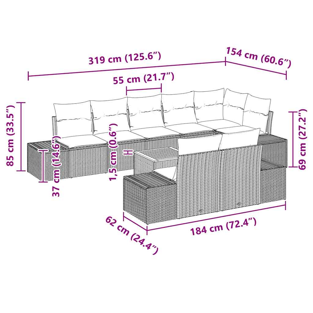 Gartensofa-set mit Kissen 9 pcs Schwarz Poly-Rattan