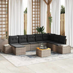Gartensofa-set mit Kissen 9 pcs Grau Poly-Rattan