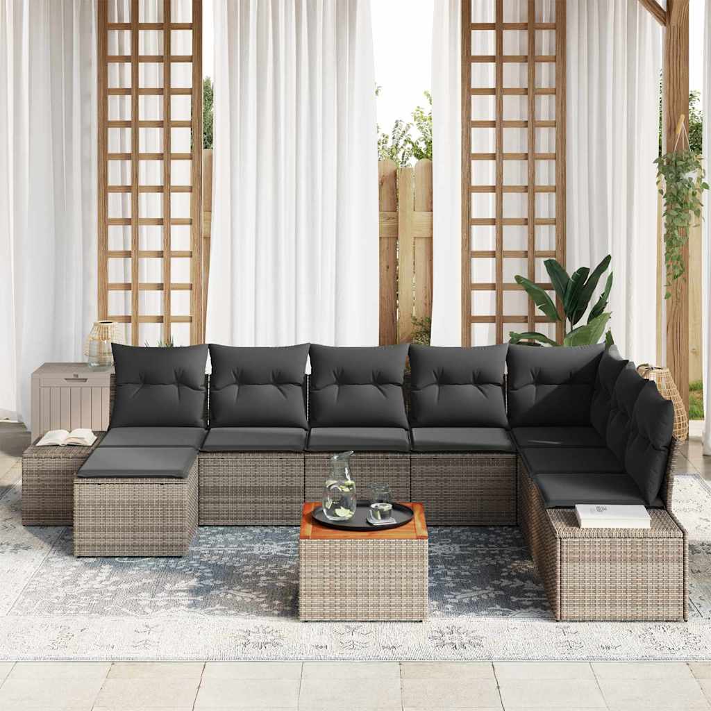 Gartensofa-set mit Kissen 9 pcs Grau Poly-Rattan