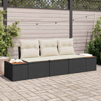 Gartensofa-set mit Kissen 3 pcs Schwarz Poly-Rattan