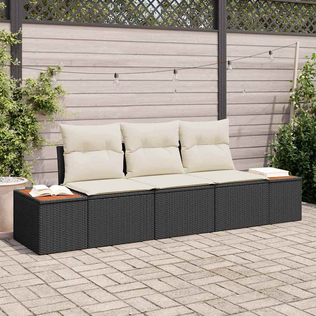 Gartensofa-set mit Kissen 3 pcs Schwarz Poly-Rattan