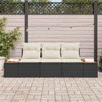 Gartensofa-set mit Kissen 3 pcs Schwarz Poly-Rattan