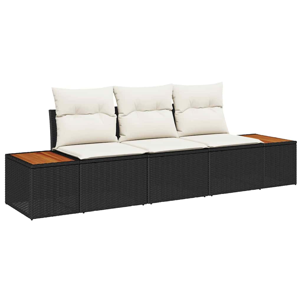 Gartensofa-set mit Kissen 3 pcs Schwarz Poly-Rattan