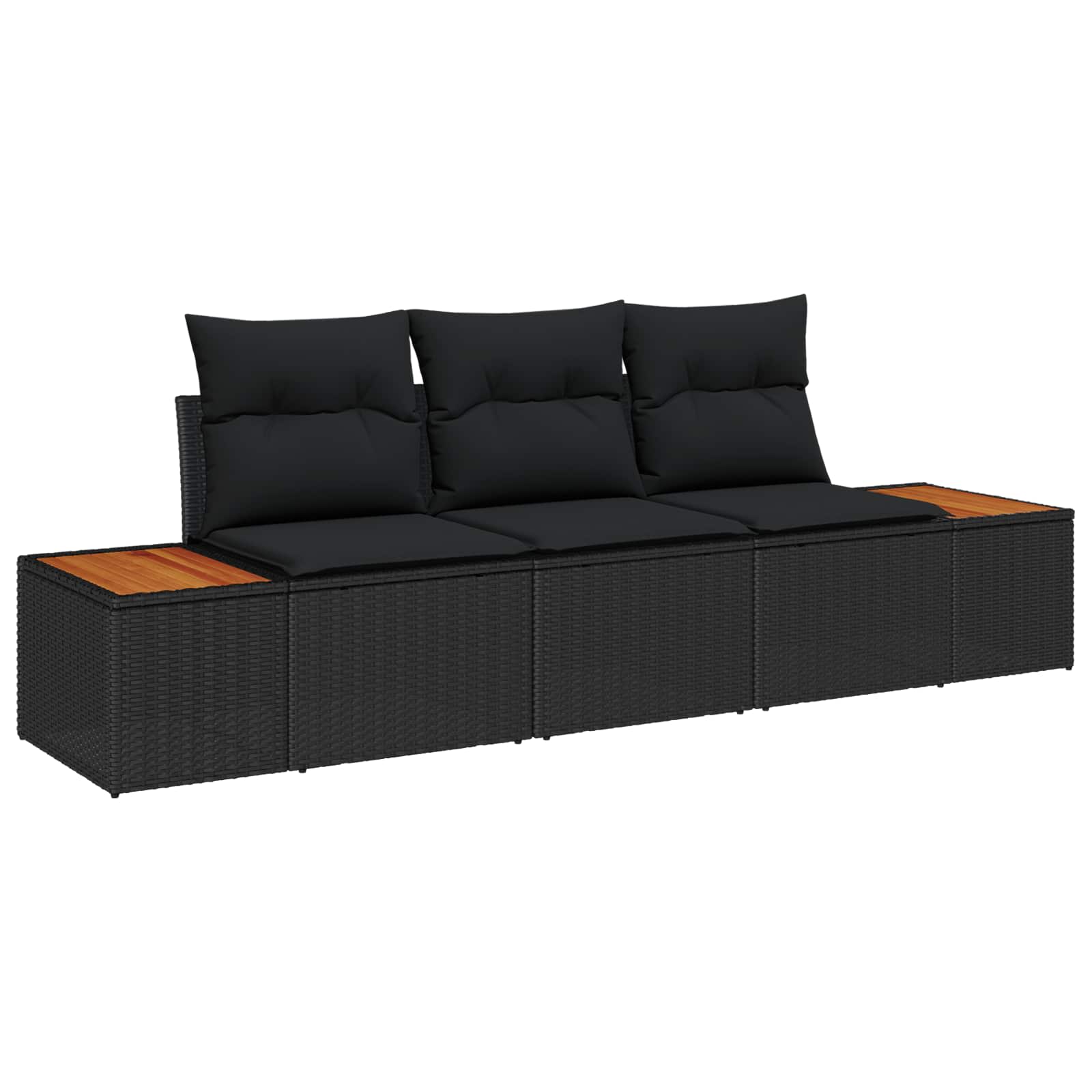Gartensofa-set mit Kissen 3 pcs Schwarz Poly-Rattan