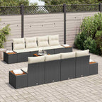 Gartensofa-set mit Kissen 9 pcs Schwarz Poly Rattan