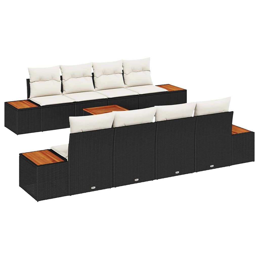Gartensofa-set mit Kissen 9 pcs Schwarz Poly Rattan