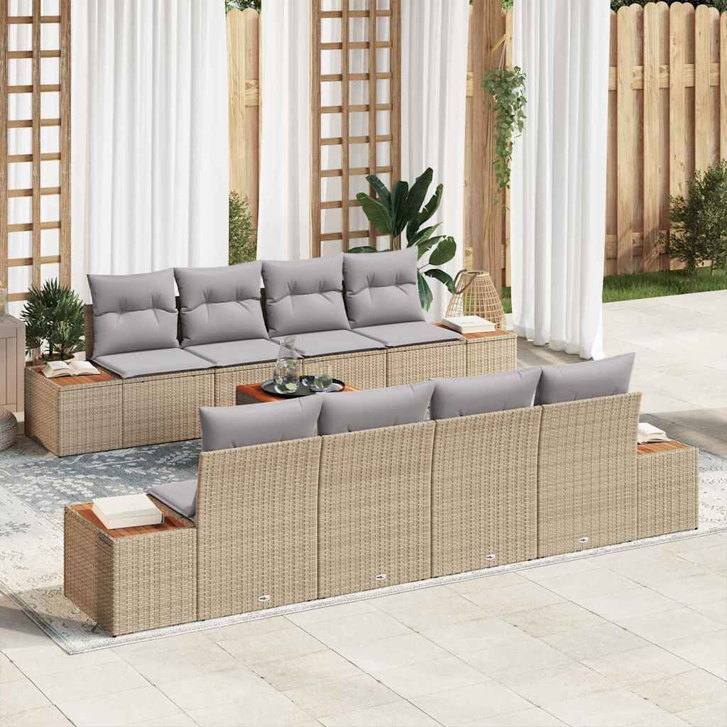 Gartensofa-set mit Kissen 9 pcs Beige Poly Rattan