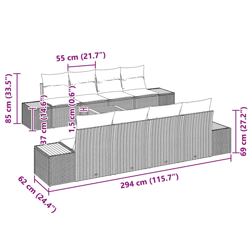 Gartensofa-set mit Kissen 9 pcs Beige Poly Rattan