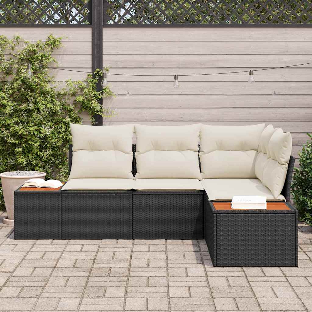 Gartensofa-set mit Kissen 5 pcs Schwarz Poly Rattan