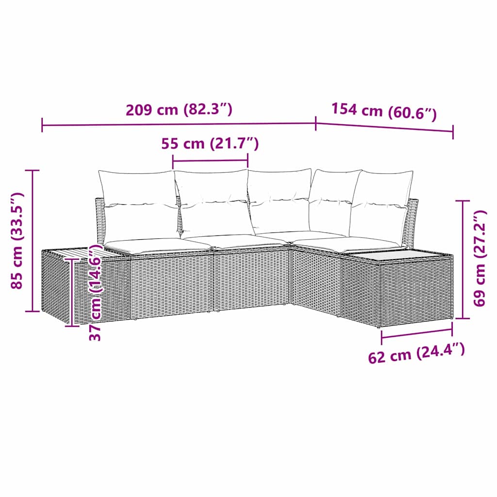 Gartensofa-set mit Kissen 5 pcs Schwarz Poly Rattan