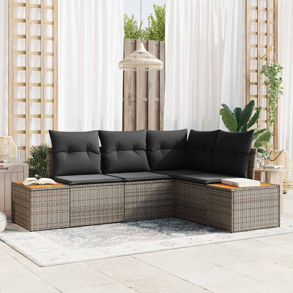 Gartensofa-set mit Kissen 5 pcs Beige Poly Rattan