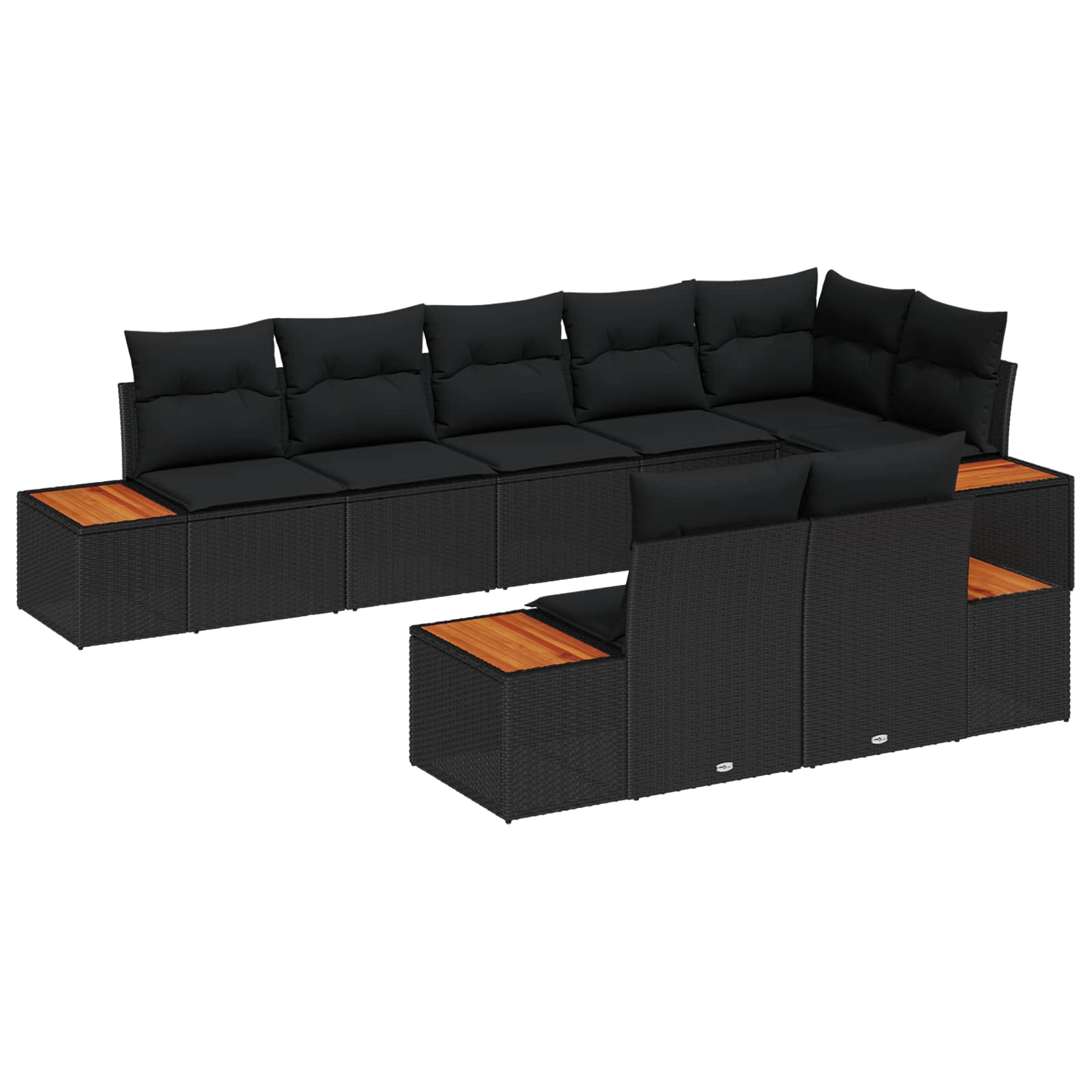 Gartensofa-set mit Kissen 8 pcs Schwarz Poly Rattan