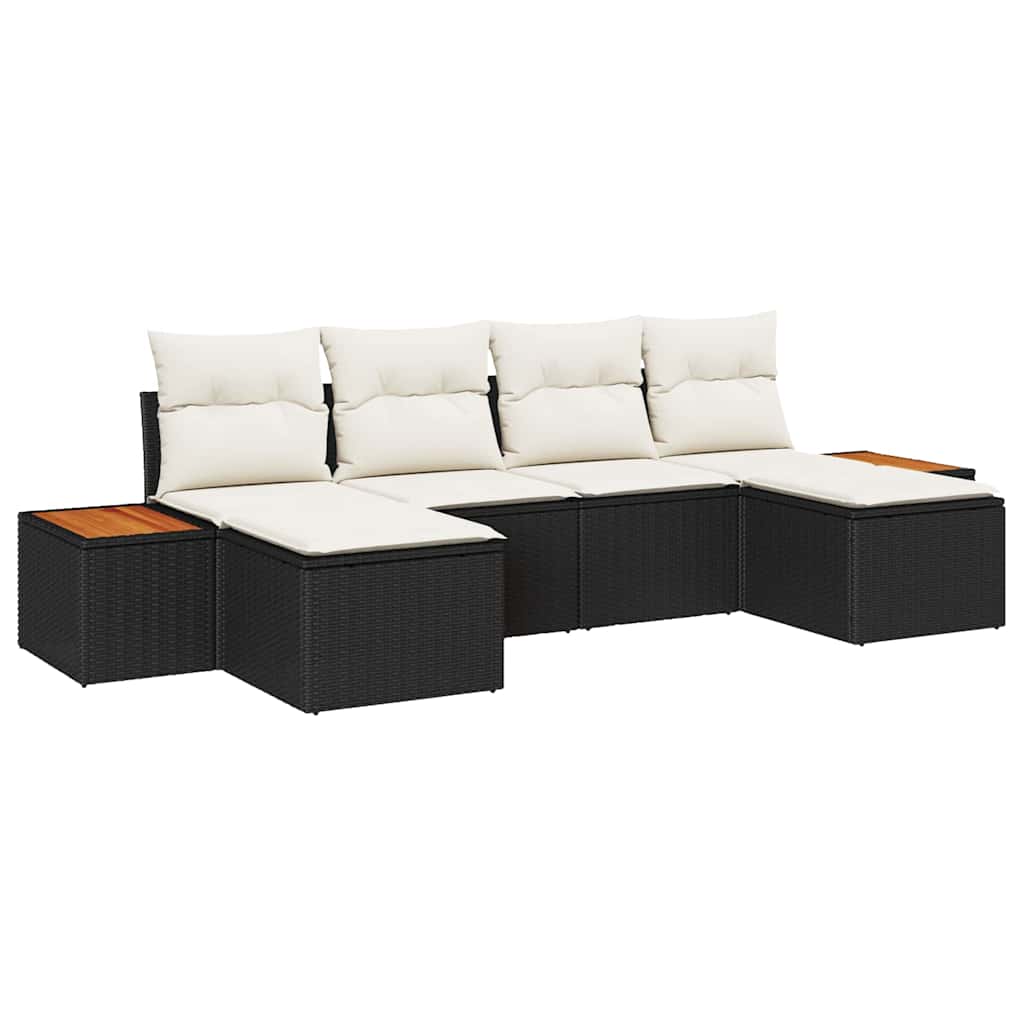 Gartensofa-set mit Kissen 6 pcs Schwarz Poly-Rattan