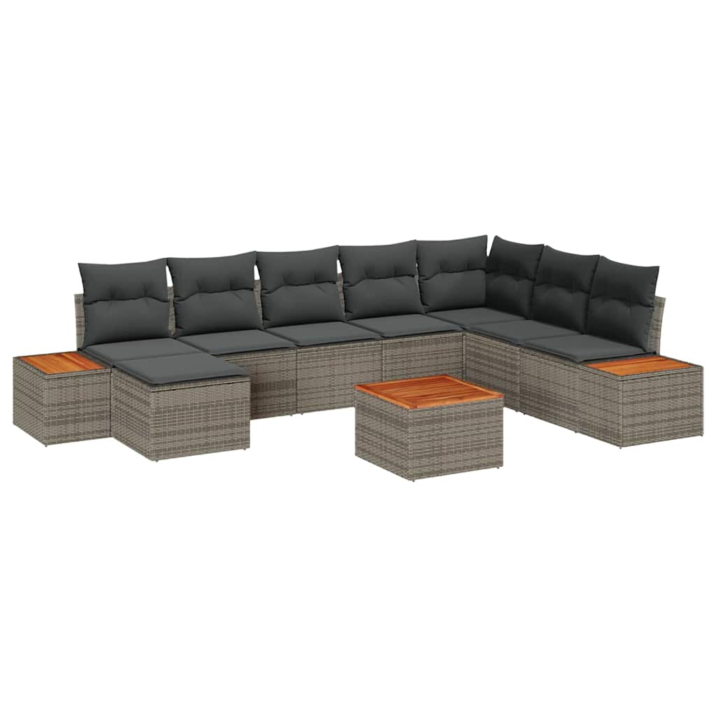 Gartensofa-set mit Kissen 9 pcs Grau Poly Rattan