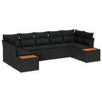 Gartensofa-set mit Kissen 7 pcs Schwarz Poly-Rattan
