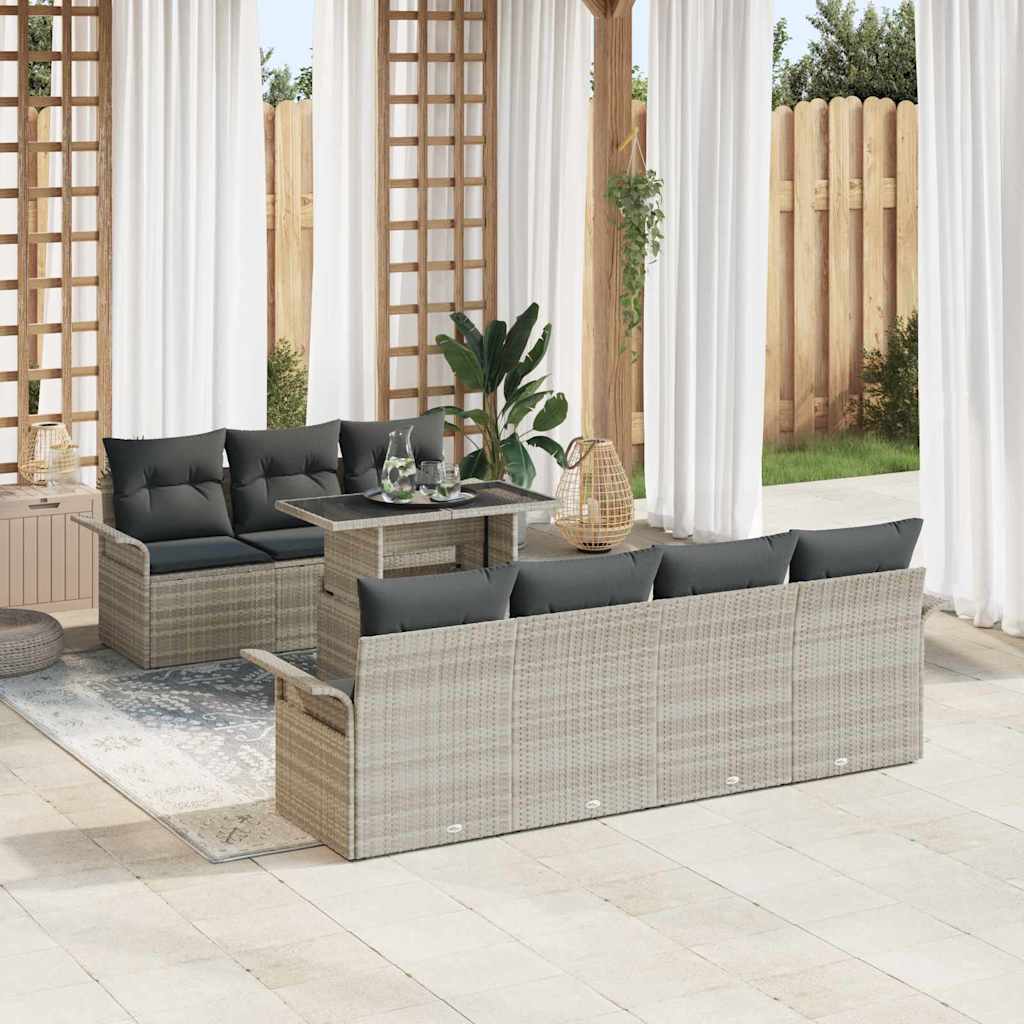 Gartensofa-set mit Kissen 8 pcs Hellgrau Poly-Rattan