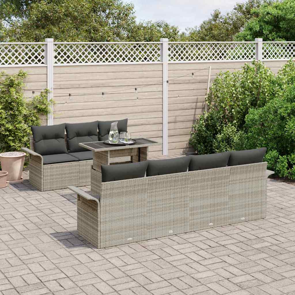 Gartensofa-set mit Kissen 8 pcs Hellgrau Poly-Rattan