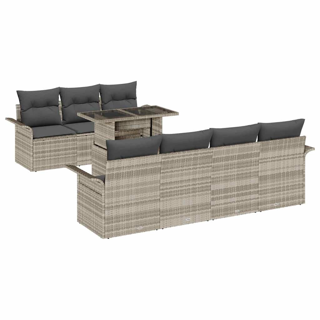 Gartensofa-set mit Kissen 8 pcs Hellgrau Poly-Rattan