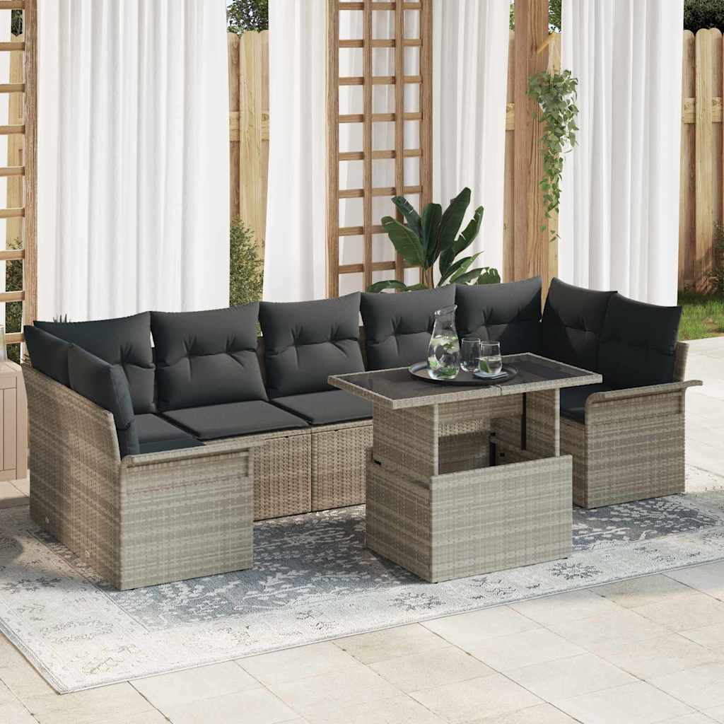 Gartensofa-set mit Kissen 8 pcs Hellgrau Poly-Rattan