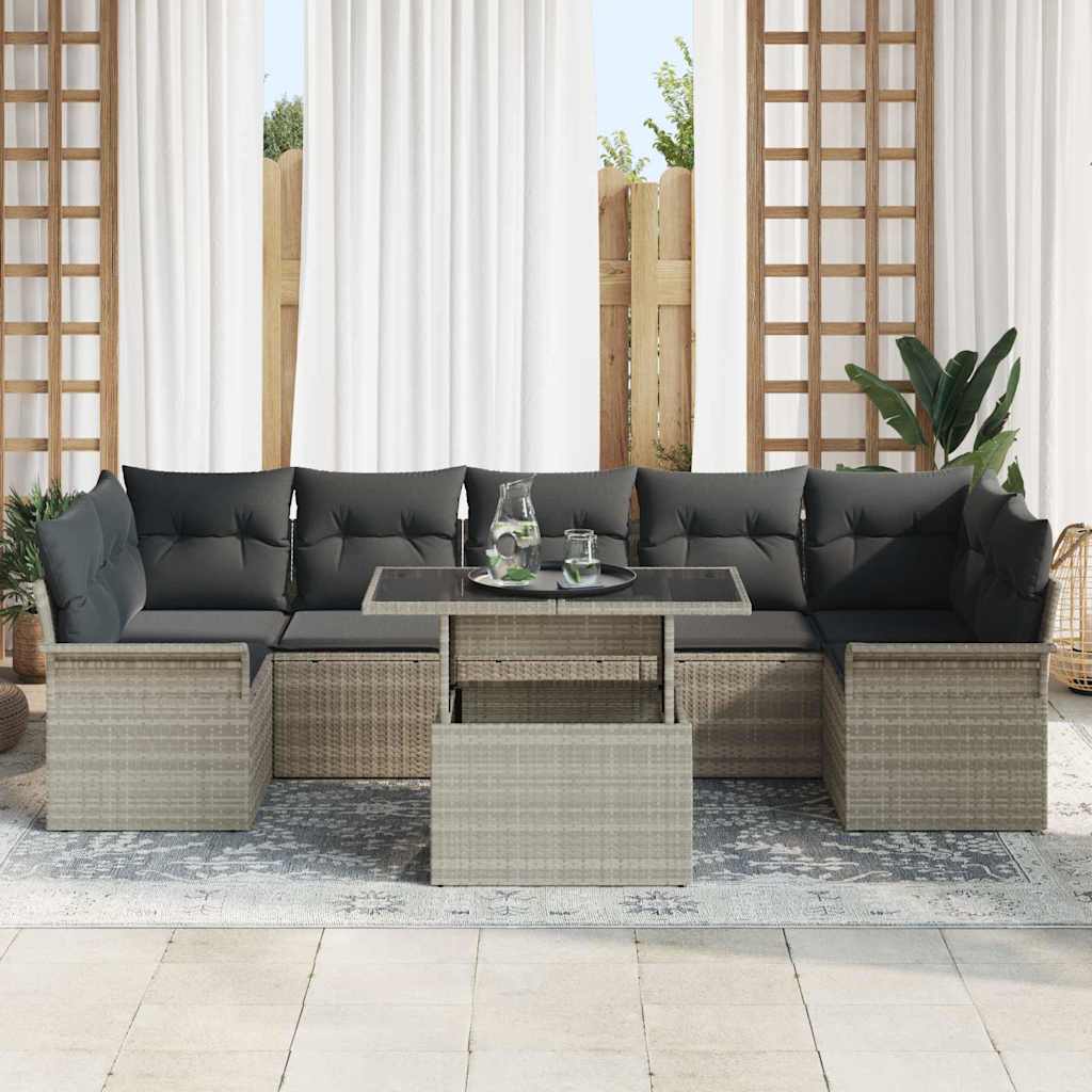 Gartensofa-set mit Kissen 8 pcs Hellgrau Poly-Rattan