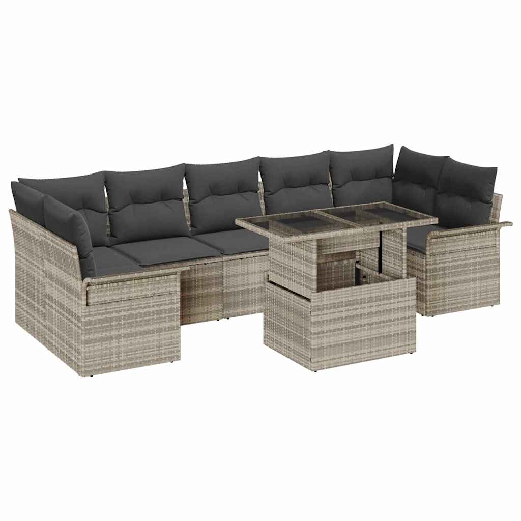 Gartensofa-set mit Kissen 8 pcs Hellgrau Poly-Rattan