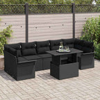 Gartensofa-set mit Kissen 8 pcs Schwarz Poly-Rattan