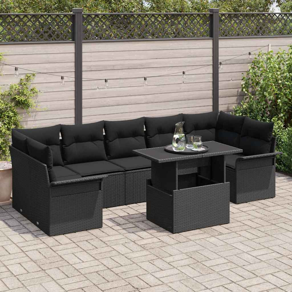 Gartensofa-set mit Kissen 8 pcs Schwarz Poly-Rattan