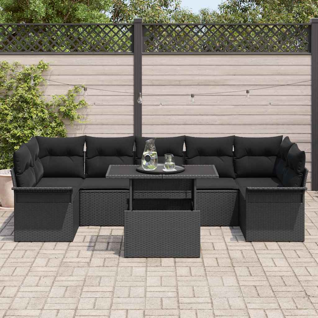 Gartensofa-set mit Kissen 8 pcs Schwarz Poly-Rattan