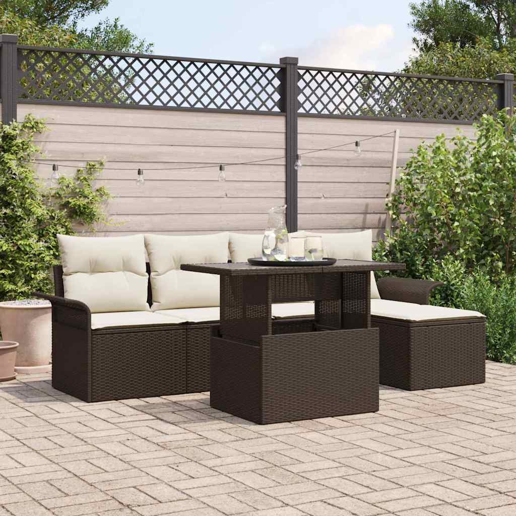 Gartensofa-set mit Kissen 6 pcs Braun Poly-Rattan