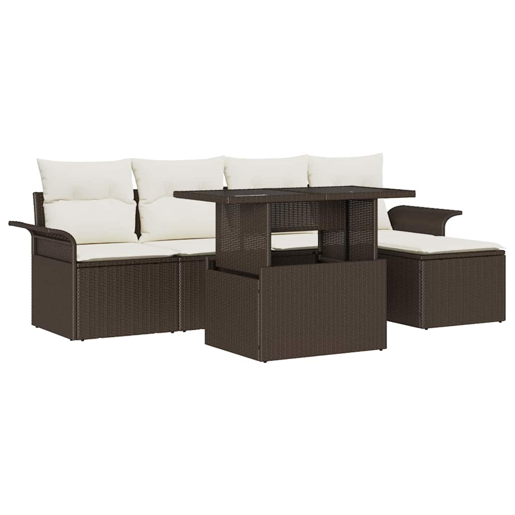 Gartensofa-set mit Kissen 6 pcs Braun Poly-Rattan