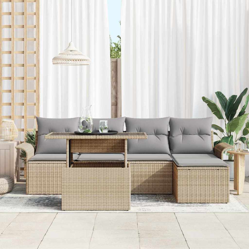 Gartensofa-set mit Kissen 6 pcs Beige Poly-Rattan