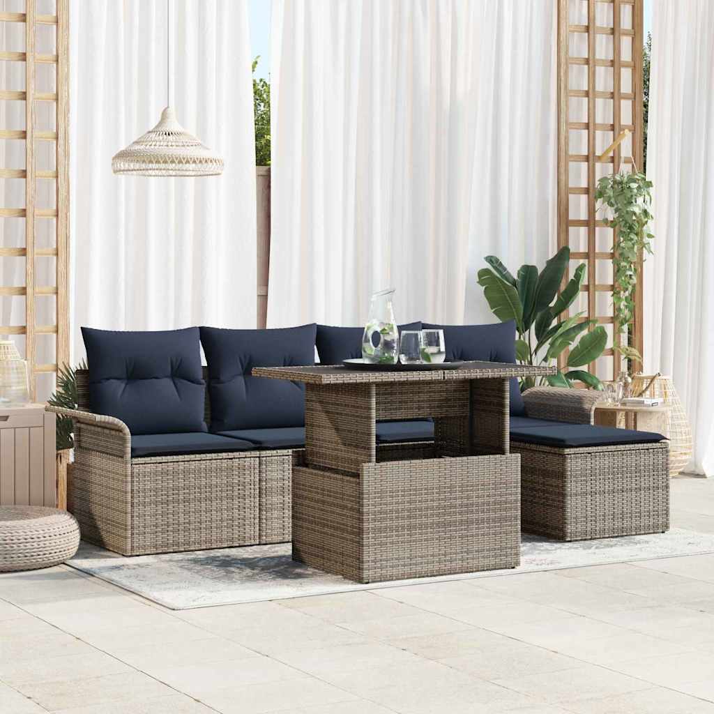 Gartensofa-set mit Kissen 6 pcs Grau Poly-Rattan