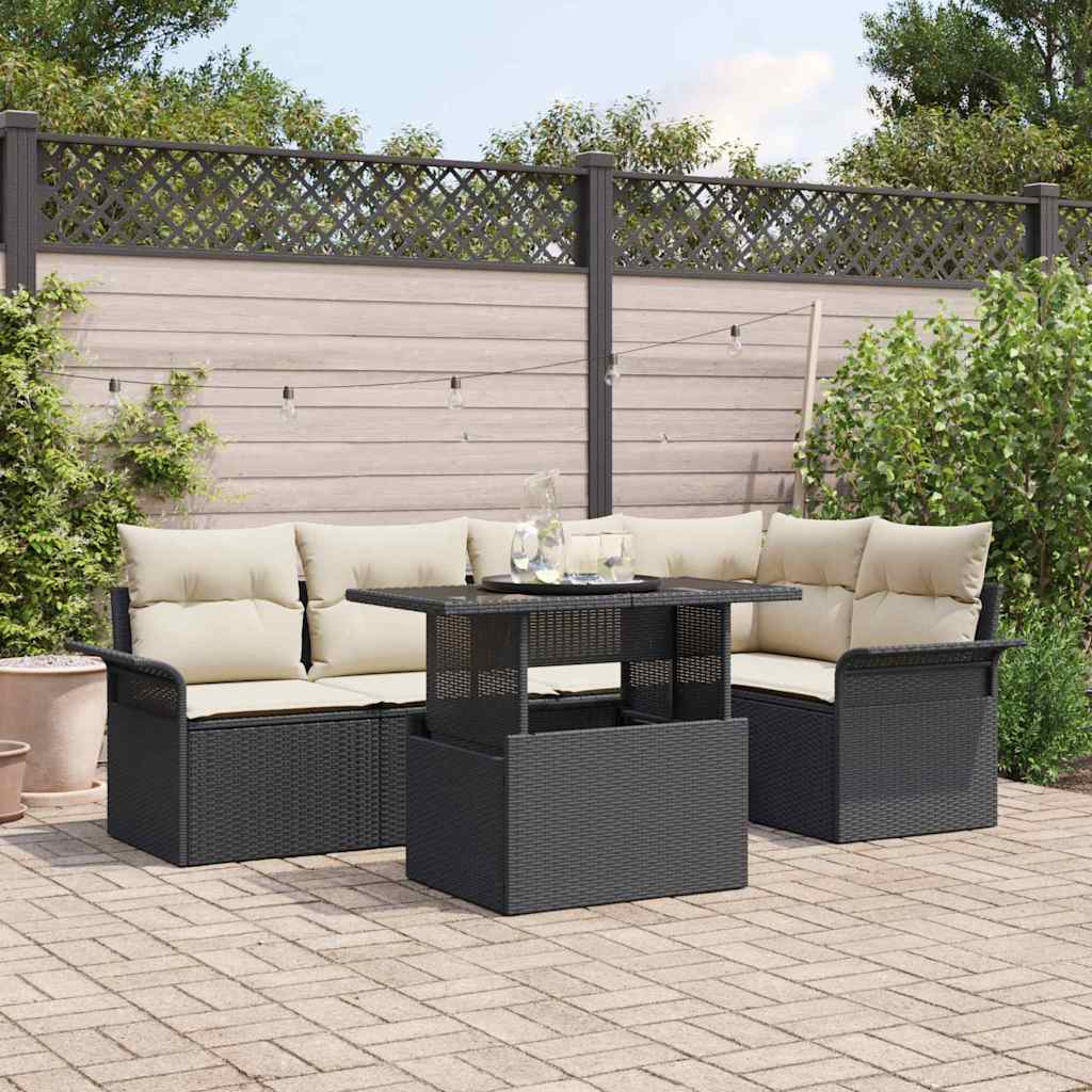 Gartensofa-set mit Kissen 6 pcs Schwarz Poly-Rattan