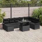 Sofa Set mit Kissen 9 pcs Schwarz Poly-Rattan