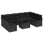 Sofa Set mit Kissen 10 pcs Schwarz Poly-Rattan